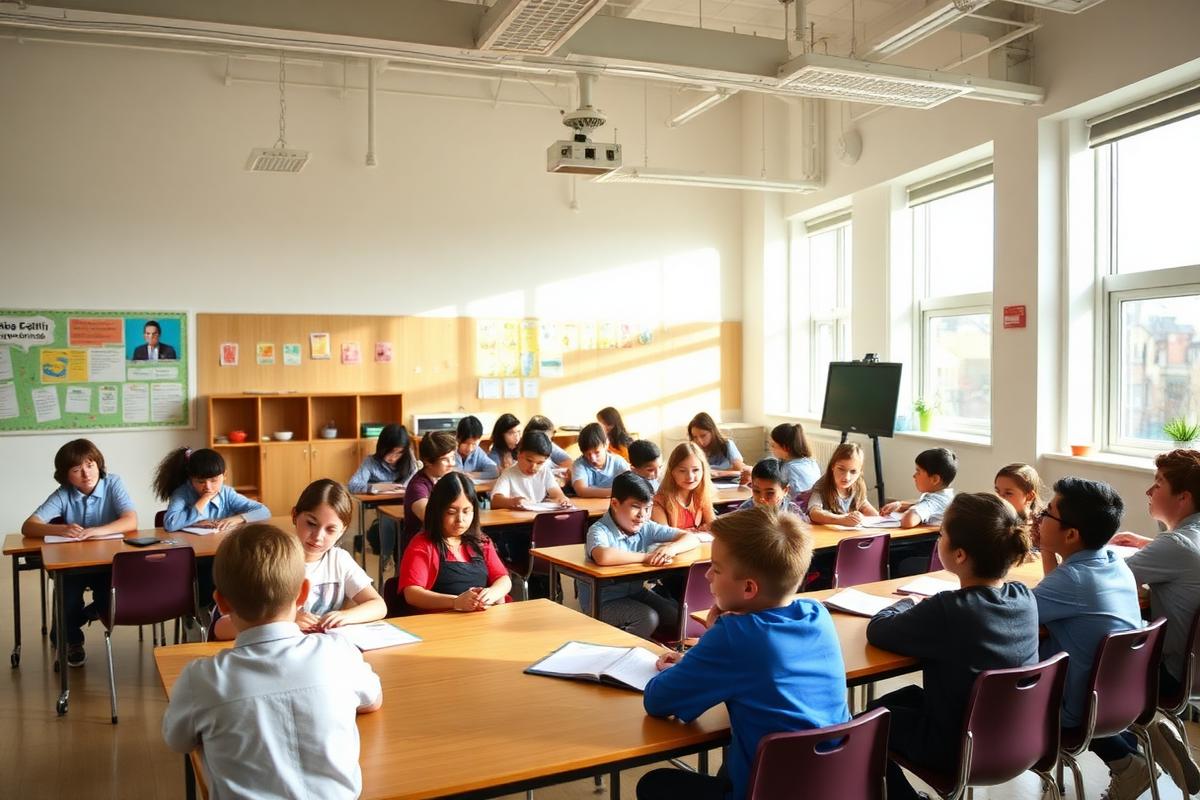 Students learning in a classroom